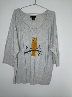 Lane Bryant Women's Sweater Owl Lightweight Gray Plus Size 22 24 3/4 Sleeve NWOT